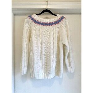 Vintage Fair Isles Sweater Womens Medium Chunky Knit Grandma Cottage Core 80s